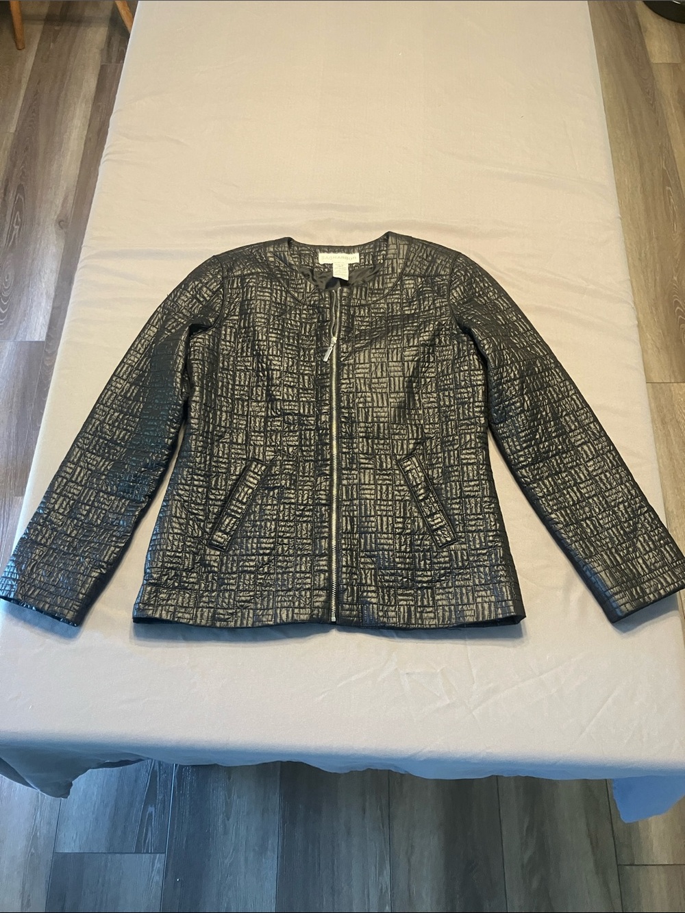 Sag Harbor Black Metallic-Texture Zip Front Jacket